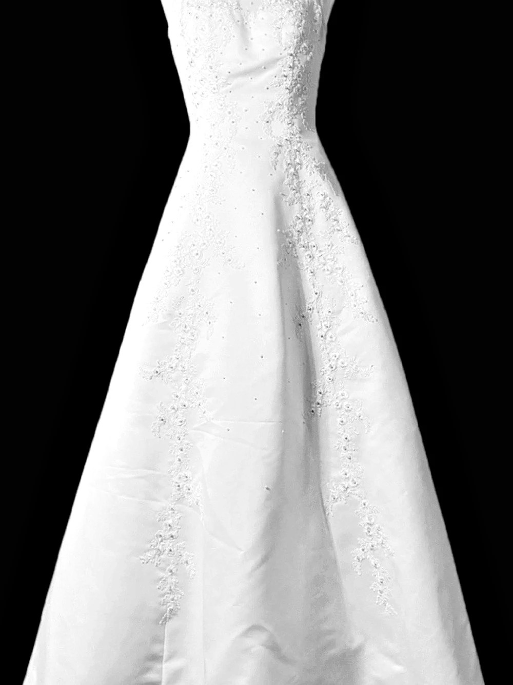 Silk Wedding Gown A-Line with Floral, Pearl & Lace Embellishments (Sz 4 Altered